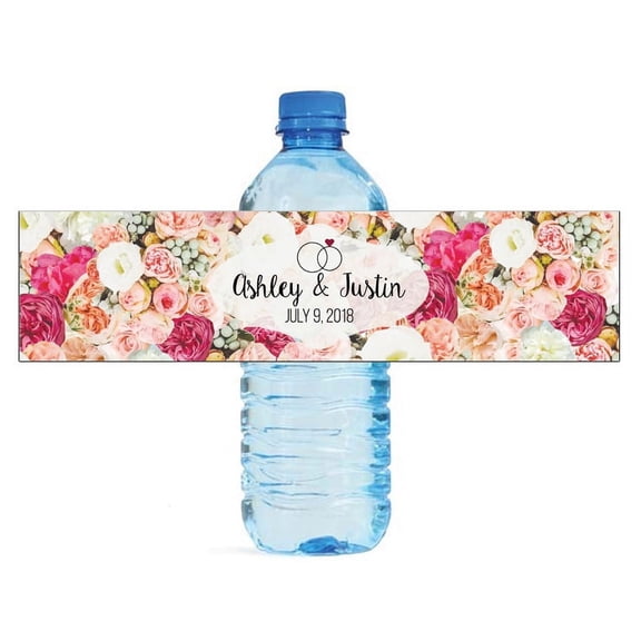 100 Rose Floral background Wedding Water Bottle Labels Engagement Party Special Occasion