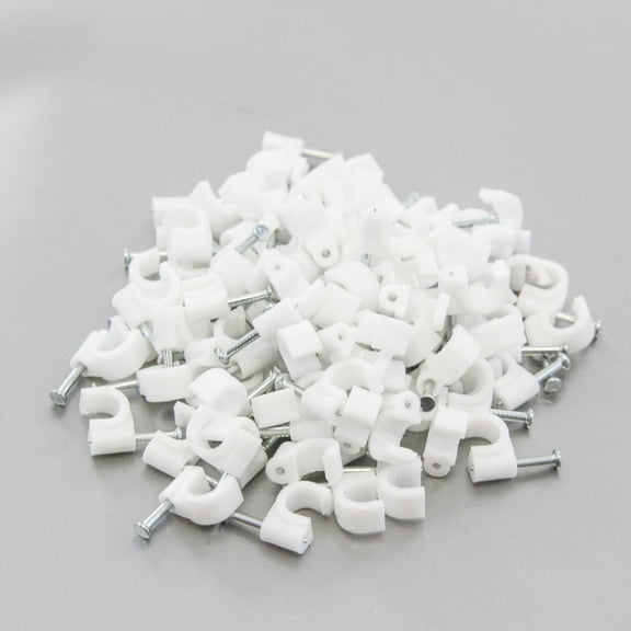 100 Round 1/4 Inches (6 mm) Cable Wire Clips Cable Management Cord Tie Holder Coaxial Nail in Clamps Tacks