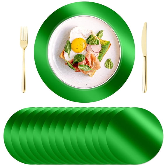 100 Round Green Placemats 13" Disposable Paper For Dining Table Mirror Place Mat St. Patrick's Day Christmas Thanksgiving Setting Wedding Party