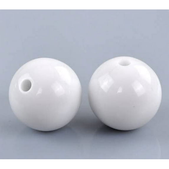 100 Round White Acrylic Beads 16mm Diameter with 2.4mm Hole