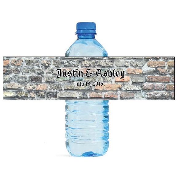 100 Rustic Brick Stone Wedding Anniversary Engagement Party Water Bottle Labels 8"x2"