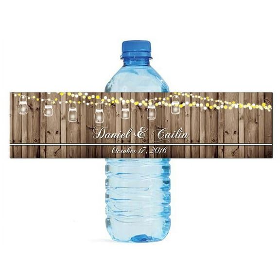 100 Rustic Wood Market Lights Hanging Mason Jars Wedding Water Bottle Labels Engagement Party Special Occasion