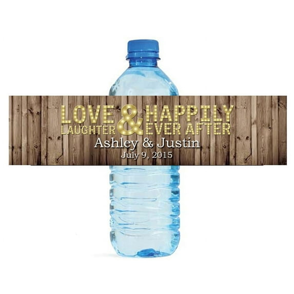 100 Rustic Wood Marquee Letters Love Laughter Happily Ever After Wedding Anniversary Engagement Party Water Bottle Labels 8"x2"