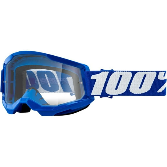 100% Strata 2 Motocross & Mountain Bike Goggles - MX and MTB Racing Protective Eyewear Blue - Clear Lens
