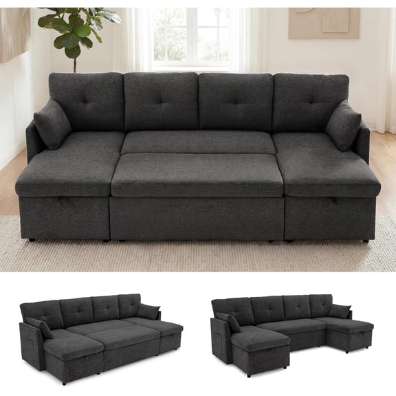 100" Sectional Sleeper Sofa Couch, Sectional Sofa Bed, Black