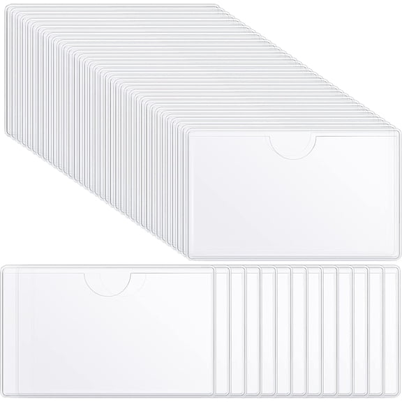 100 Self Adhesive Pocket Index Card Pockets Index Card Holder Storage Tote Labels Pockets Sleeves with Top Open for Business, Clear Plastic Sticky Labels Holders for Storage Bins Totes Shelves