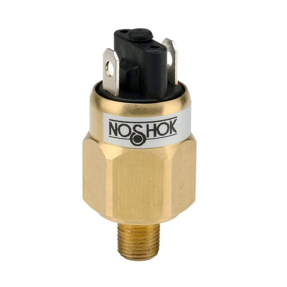 100 Series Mechanical Compact Pressure Switch, Brass Wetted Materials, Buna-N Diaphragm, 1 SPST, Normally Closed, 1/8" NPT Male, -3 inHg to -25 inHg (350 psig), Spade Terminals (1/4 x 1/32)