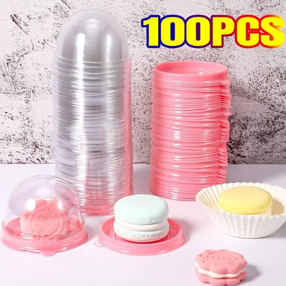 100 Set 2.75 x 2.75 x 2 inch Mini Cupcake Boxes Clear Plastic Muffin Pod Dome Muffin Single Container Box Wedding Birthday Gifts Supplies for Cheese Pastry Dessert Moon cake