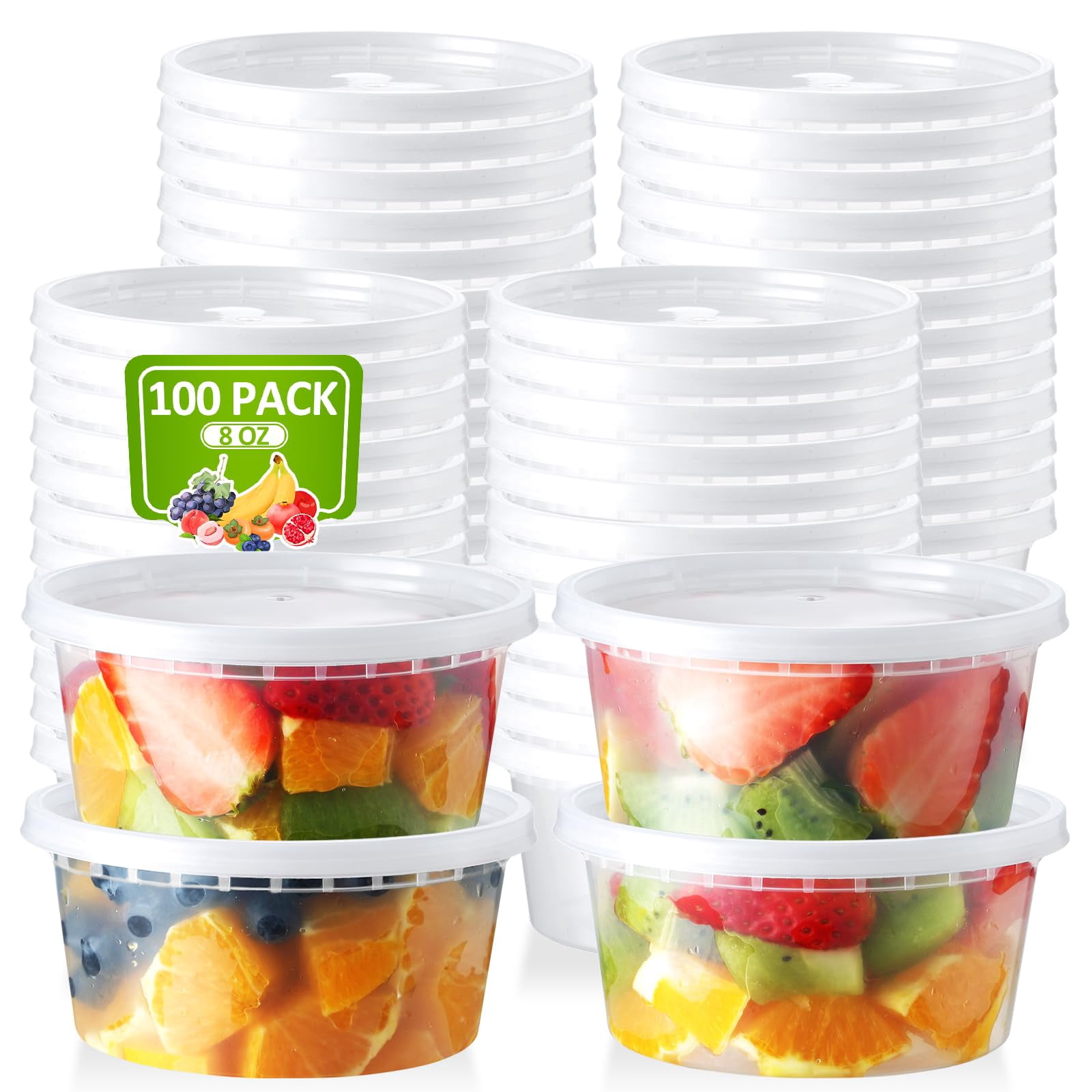 100 Set 8 Oz Deli-containers-with-lids-airtight-plastic-food-storage ...