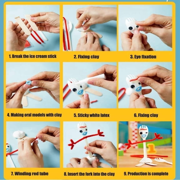100 Set Fork Creativity Set, Plastic Sporks Red Pipe Cleaners Clever Eyes Popsicle Stick,Make Your own Forky