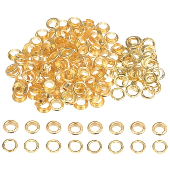100 Set Round Grommets 8mm Dia Metal Eyelets with Washers for Scrapbooking Shoes Clothes Leather Canvas, Gold Tone