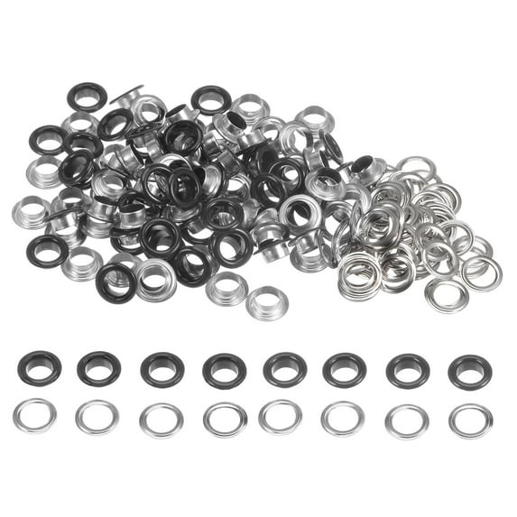 100 Set Round Grommets 8mm Dia Metal Eyelets with Washers for Scrapbooking Shoes Clothes Leather Canvas, Matte Black