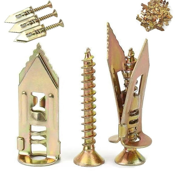 100 Set Self Drilling Drywall Anchors, Zinc Plated Steel Self-Drilling Anchors, Self Drilling Drywall Anchors with Screws Kit, Metal Expansion Bolt for Drywall, No Drill Or Holes in Wall