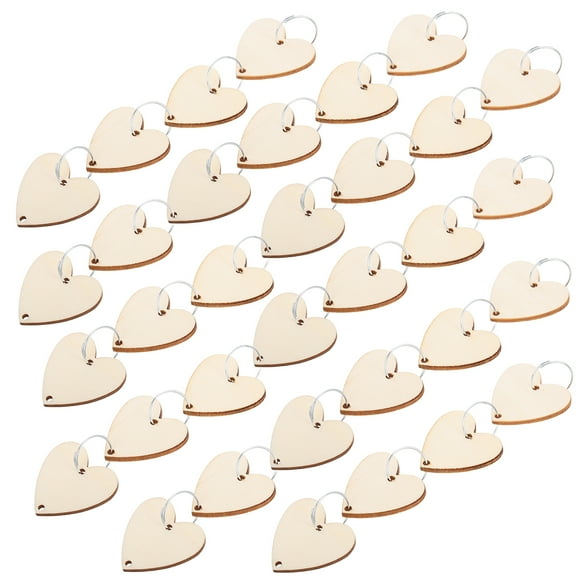 100 Set Wooden Heart Tags Discs with 2 Holes Wood Heart Plaque Tags DIY Birthday Board Tags Heart Shaped Tags with Rings Connectors for Crafts for DIY Projects