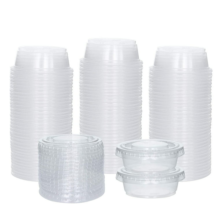 Pantry Value [100 Sets - 3.25 oz. ] Cups with Lids, Small Plastic Condiment Containers for Sauce, Salad Dressings, Ramekins, & Portion Control