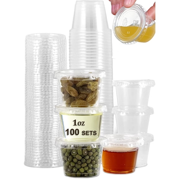 100 Sets - 1 oz Jello Shot Cups Condiment Containers Disposable Souffle Cups