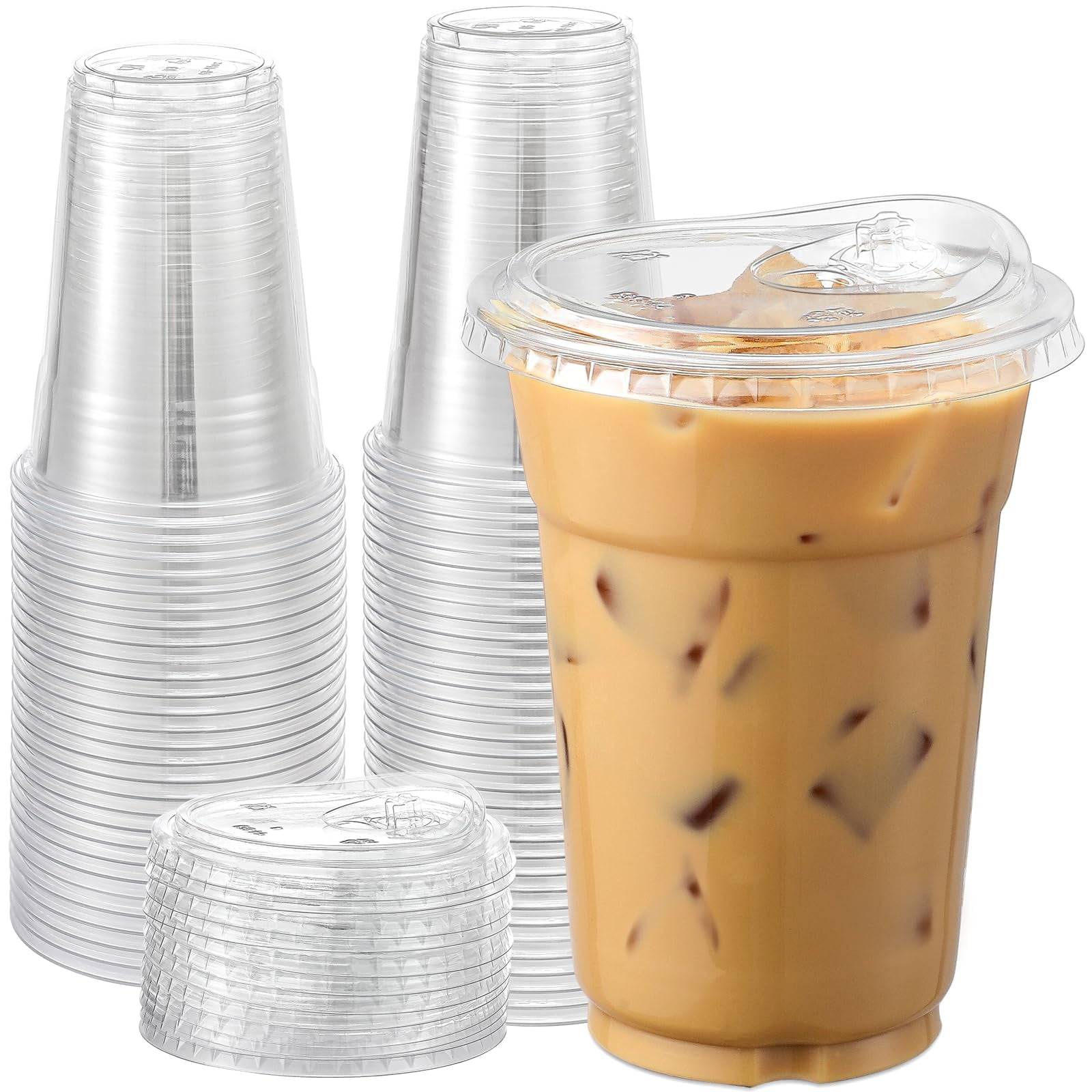 100 Sets, 16 oz Crystal Clear Plastic Cups With Sip Lids, Disposable