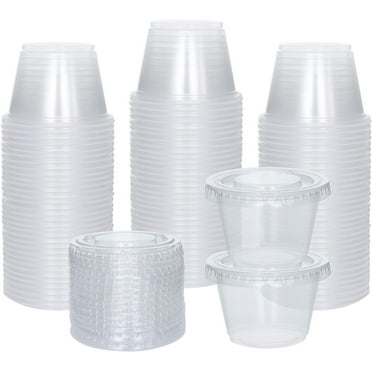 Galashield [100 Sets] 2.5 oz Small Plastic Containers with Lids, Jello Shot Cups with Lids, Disposable Portion Cups, Condiment Containers with Lids, Souffle Cups for Sauce and Dressing