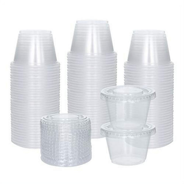 [100 Sets] 2.5 oz Small Plastic Containers with Lids, Jello Shot Cups with Lids, Disposable