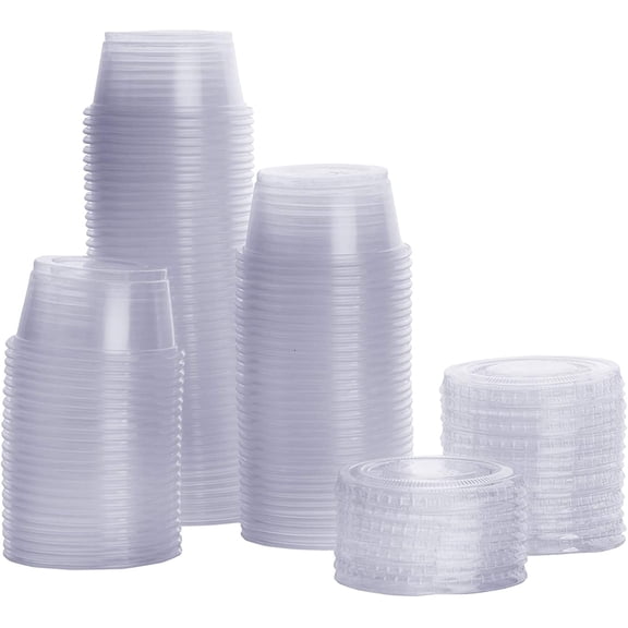 [100 Sets - 2 oz.] Plastic Portion Cups With Lids, Souffle Cups, Jello Shot Cups