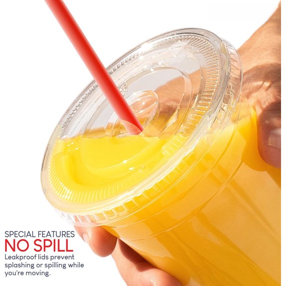 (100 Sets) 32 oz Cups with Lids and Straws, Clear Plastic Cups with Lids and Straws, Disposable Drinking Cups for Cold Drinks, Iced Coffee, Milk Shakes, Smoothies, Bubble Boba Tea