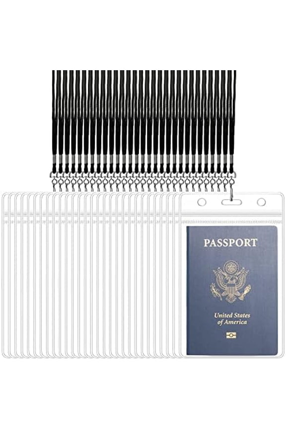 100 Sets 4 x 6 Inch Passport Holder Extra Large ID Badge Holder with Lanyards, Vertical Waterproof Clear Plastic ID Card Badge Protector Fill for Passport Credit Card Plane Ticket Receipt Cash