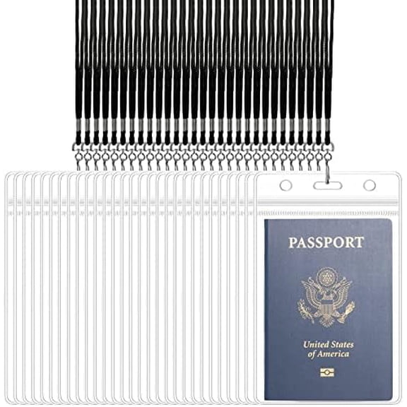 100 Sets 4 x 6 Inch Passport Holder Extra Large ID Badge Holder with Lanyards, Vertical Waterproof Clear Plastic ID Card Badge Protector Fill for Passport Credit Card Plane Ticket Receipt Cash