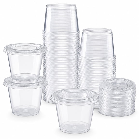 100 Sets 5.5 oz Plastic Portion Cups with Lids, Leak-Resistant Condiment Cups for Sauces, Samples, and Snacks