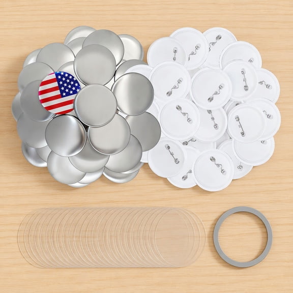 100 Sets 75mm Button Maker Supplies, 3 Inch Pin Badge Parts with Metal Front Covers, Plastic Back Covers and Clear Film, Compatible with Button Press Machines