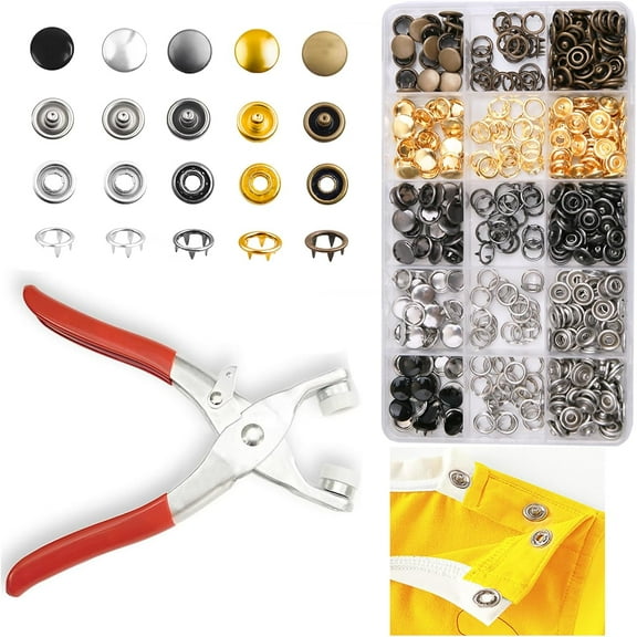 100 Sets 9.5mm Metal Snaps Buttons with Fastener Pliers Press Tool Kit Perfect for Crafts Clothes Hats and Sewing, Snap Button Fasteners Kit for Clothing Sewing