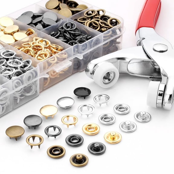 100 Sets 9.5mm Metal Snaps Buttons with Fastener Pliers Press Tool Kit Perfect for Youngers Crafts Clothes Hats and Sewing,Snap Button Fasteners Kit for Youngers Clothing Sewing,Hand Tools Kits