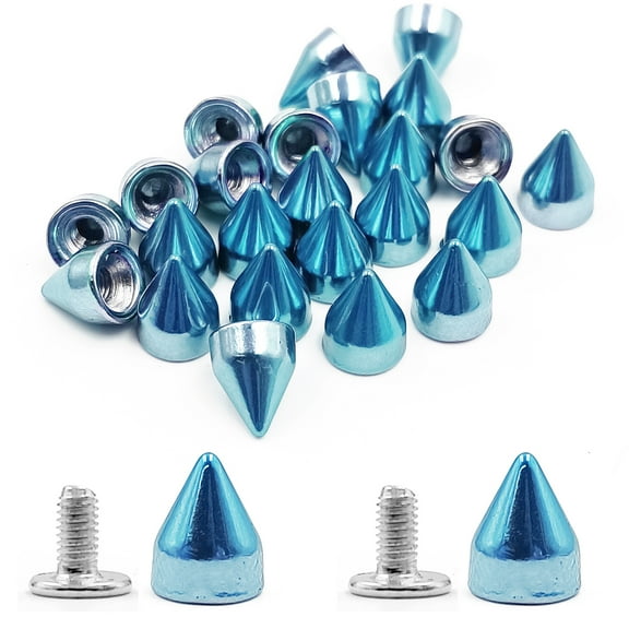100 Sets 9MM Studs Metal Bullet Cone Spikes Screw Back Leather Craft Rapid Rivet Screws Punk Studs and Spikes for Clothing Shoes Leather Belts Bag Accessories 0.27 x 0.35inch (Blue)