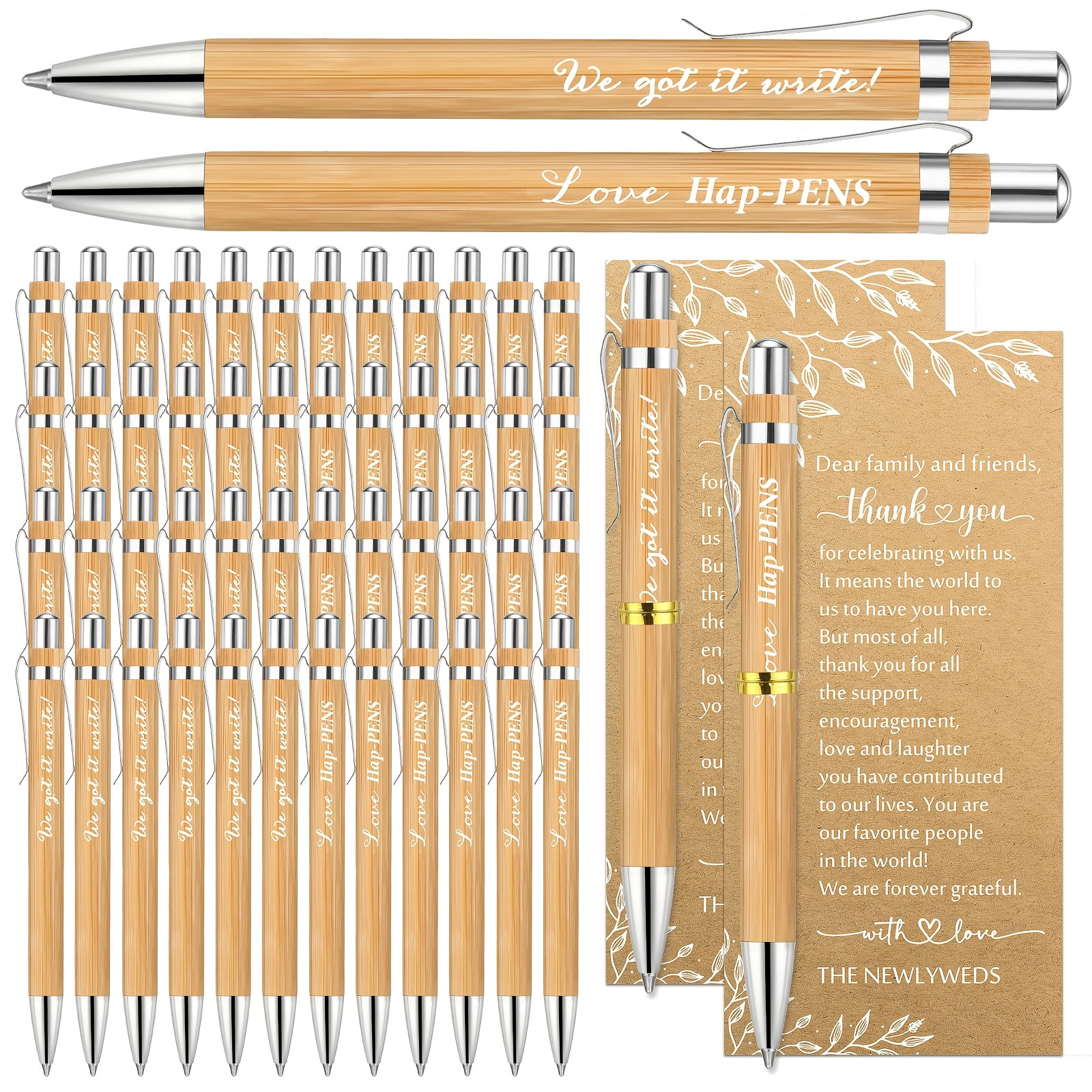 100 Sets of Bulk Wedding And Bridal Gift Party Favors, Elegant Pens with Exquisite Metal Accents And Thank-You Cards, Ideal Accompaniments to Wedding Invitations As Practical Gifts for Wedding Guests