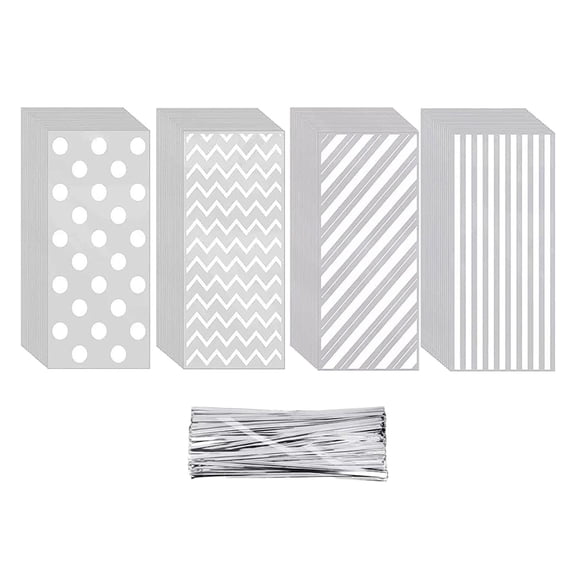 100 Sets Candy Bags Cookie Wrappers Self Sealing PP Material Ideal for Birthday Wedding Gift Giving