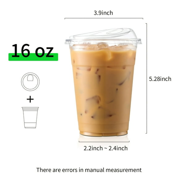 100 Sets Clear Plastic Cups with Lids - Disposable Iced Coffee Cups | 100 Cups + 100 Lids | Ideal for Iced Coffee/Smoothies/Milkshakes/Takeout Cold Drinks