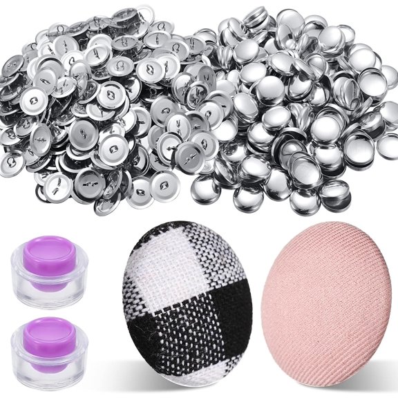 100 Sets Cover Buttons Kit with Tools Size Buttons to Cover Self Cover Buttons with Wire Backs DIY Fabric Cloth Cover Buttons (Size 24/0.59 Inch)
