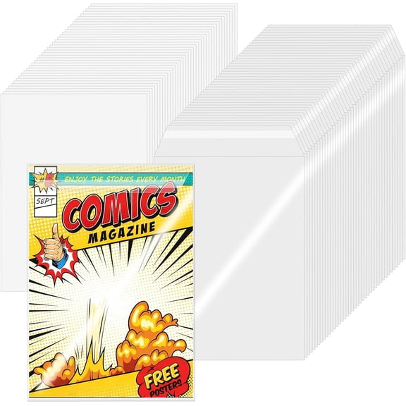 100 Sets Current Size Comic Book Bags and Boards, Reusable Clear Comic Book Sleeves with Double-Sided White Cardboard, Top-Loader Protective Covers for Collectors Comics Storage & Display