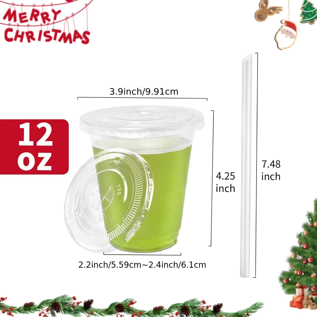 100 Sets Disposable PET Plastic Cups with Flat Lids & Straws - Reusable ...