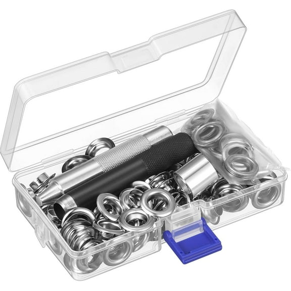 100 Sets Grommet Kit Grommet Tool Kit,1/2 inch Grommet Setting Tool and Grommets Eyelets with Storage Box for Craft Making, Repair and Decoration