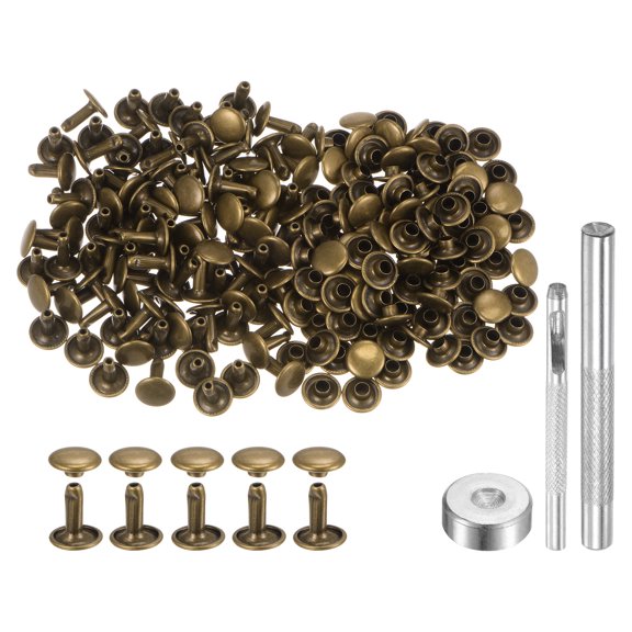 100 Sets Leather Rivets 10 x 9mm Metal with 3 Setter Tools, Bronze