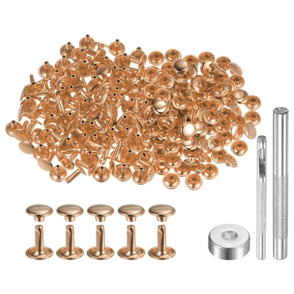 100 Sets Leather Rivets 10 x 9mm Metal with 3 Setter Tools, Light Gold Tone