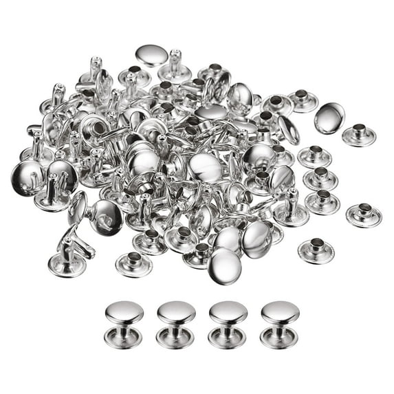 100 Sets Leather Rivets 10x8mm Double Cap Rivets Silver Tone