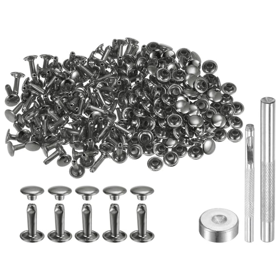 100 Sets Leather Rivets 12 x 8mm Metal with 3 Setter Tools, Gunmetal