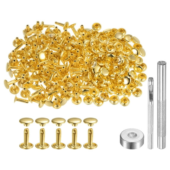 100 Sets Leather Rivets 12 x 9mm Metal with 3 Setter Tools, Gold Tone