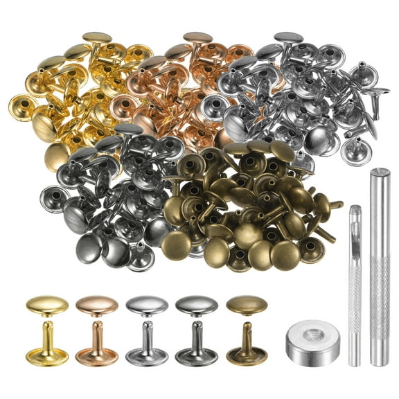 100 Sets Leather Rivets 12mm x 12mm Metal with 3 Setter Tools Multi Colors for Leather Craft DIY