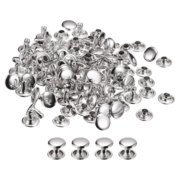 100 Sets Leather Rivets 12x10mm Double Cap Rivets Silver Tone