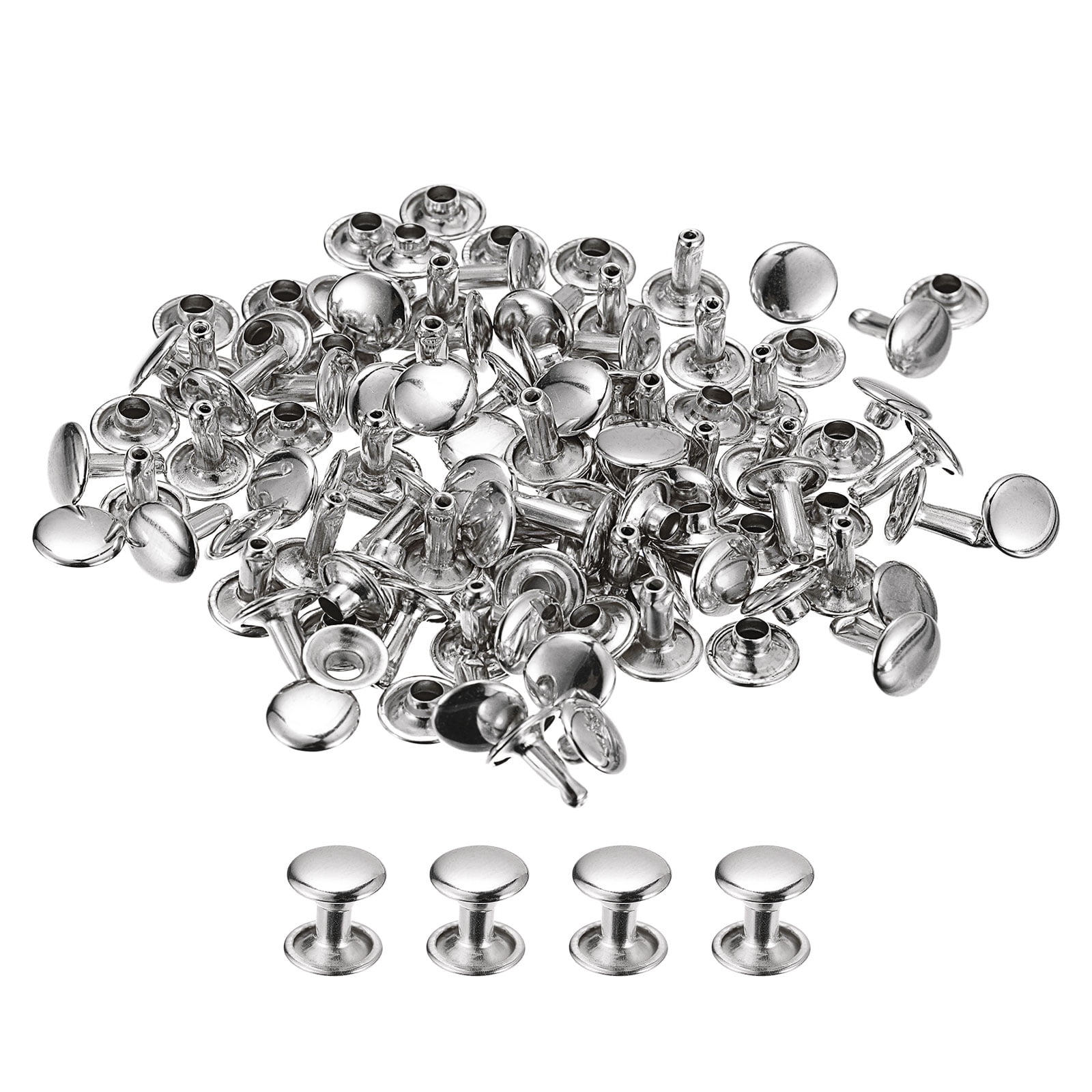 100 Sets Leather Rivets 12x12mm Double Cap Rivets Silver Tone - Walmart.com