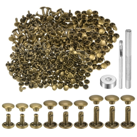 100 Sets Leather Rivets 3 Size Metal with 3 Setter Tools, Bronze Tone