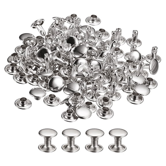 100 Sets Leather Rivets 6x6mm Double Cap Rivets Silver Tone