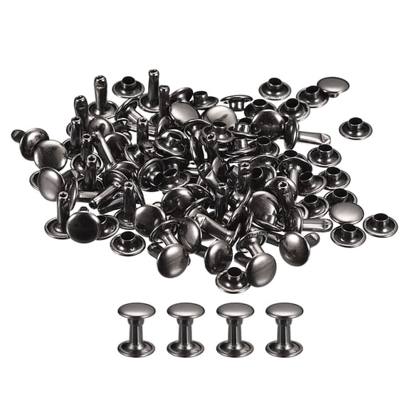 100 Sets Leather Rivets 6x8mm Double Cap Rivets Gun-black